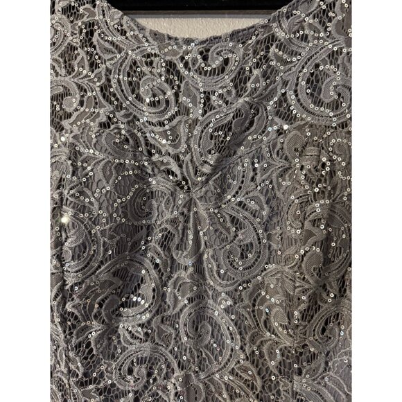 Ignite Long Evening Formal Dress 18 Silver Pewter Sequin Gown Wedding Party NEW - Picture 3 of 12